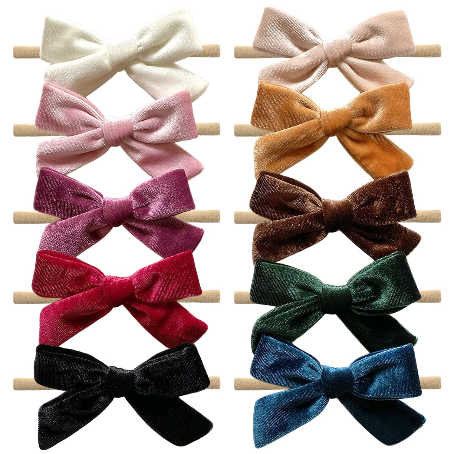 Fall Baby Girl 4" Velvet Hair Bows and Headbands, Soft Stretchy Nylon Hairbands Elastic Hair Acce... | Amazon (US)