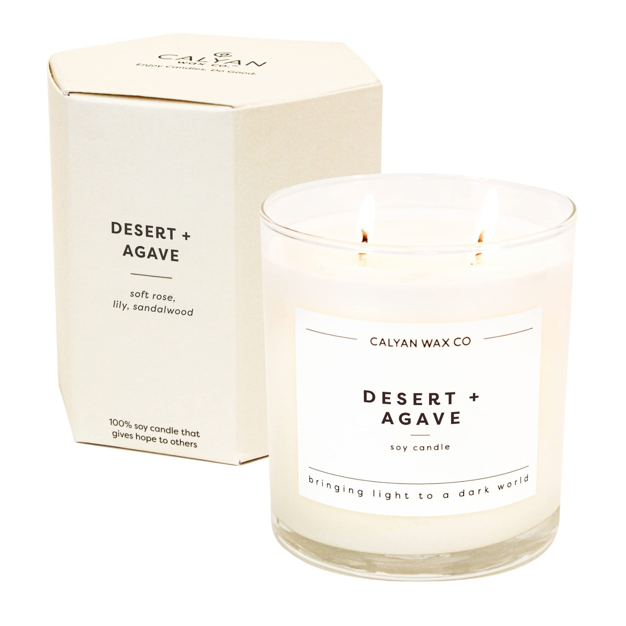 Calyan Wax Co. 2 Wick Candle, Desert + Agave Scented Candle, 37 Hour Burn Time, Aromatherapy Soy ... | Amazon (US)