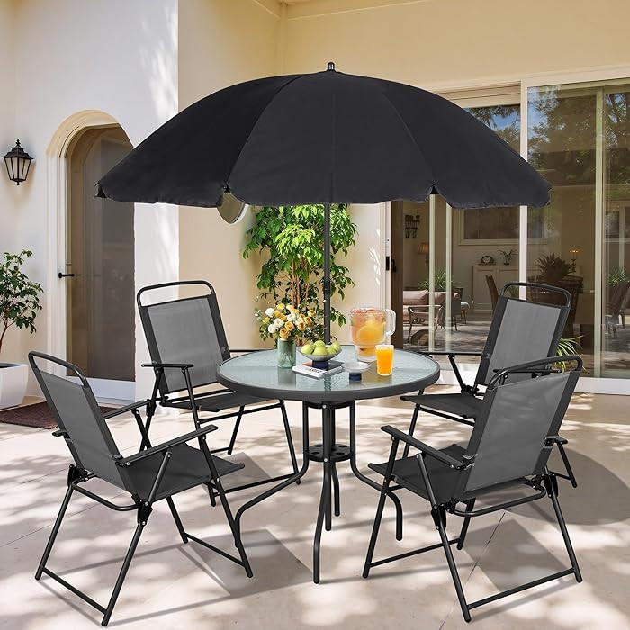 Vongrasig 6 Piece Folding Patio Dining Set,Small Metal Outdoor Garden Patio Table and Chair Set w... | Amazon (US)