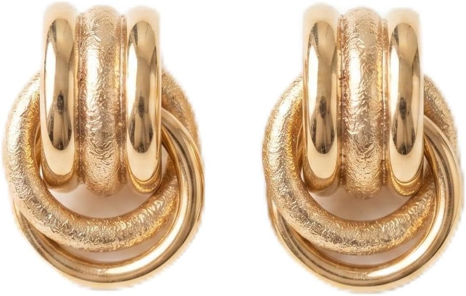 14K Gold Plated Triple Row Knot Stud Earrings for Women, Modern Gold Statement Earrings with Surg... | Amazon (US)
