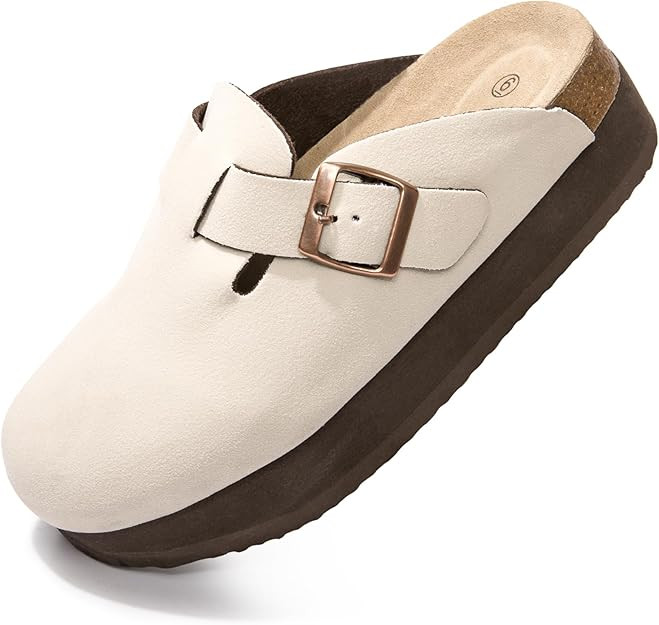 Women's Suede Clogs Cork Footbed Sandals Comfort Platform Mules with Arch Support Adjustable Buck... | Amazon (US)