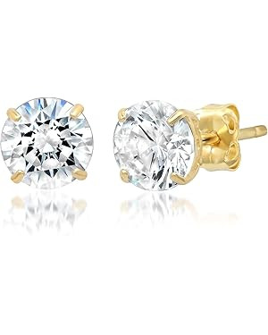 14k Gold Swarovski Earrings for Women & Men with Genuine Round Swarovski | Cubic Zirconia Earring... | Amazon (US)