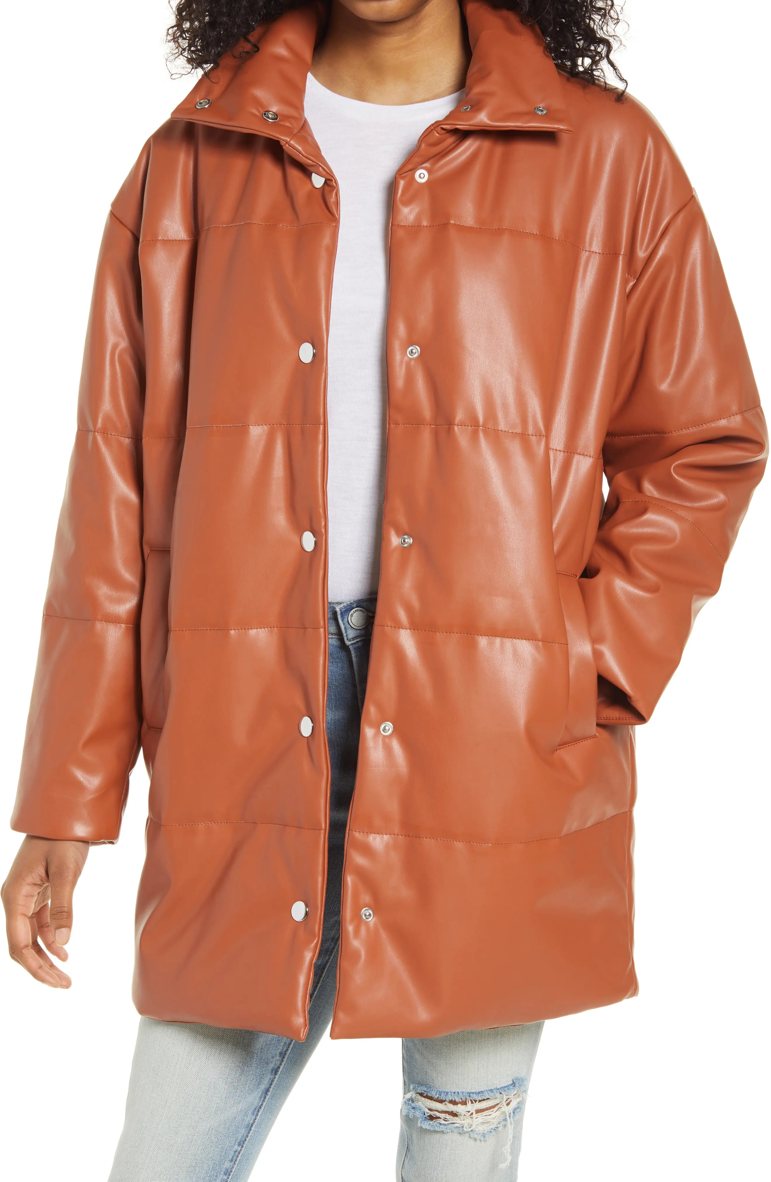 Women's Blanknyc Mid Length Faux Leather Puffer Coat | Nordstrom