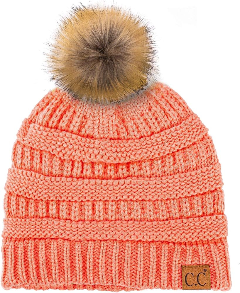 C.C Hatsandscarf Exclusives Unisex Solid Ribbed Beanie with Pom (HAT-43) | Amazon (US)