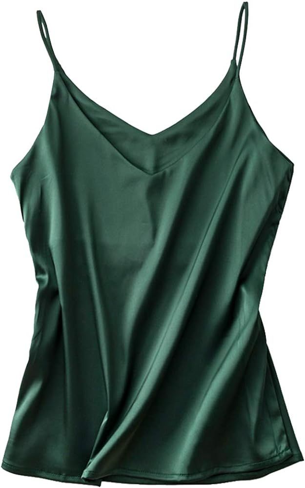 Silk Tank Tops for Women Satin Camisoles V Neck Spaghetti Strap Cami Plus Size Sleeveless Blouses | Amazon (US)