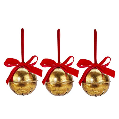 Emadgift 3 Pack Antique Gold Foil Christmas Metal Jingle Bells,Round Bells,Snowflake Bells with Red Velvet Ribbon Bow for Home Décor,Tree Bells,Wreath Bells,Wall,Window,Door Hanging Ornament for DIY | Amazon (US)