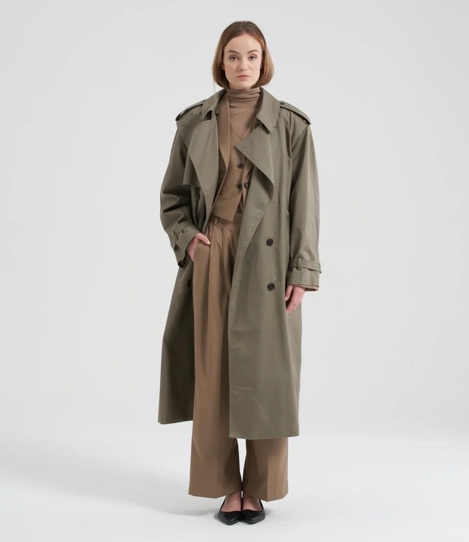 Juno Cotton Tencel Blend Trench Coat Deep Khaki | Marcela London