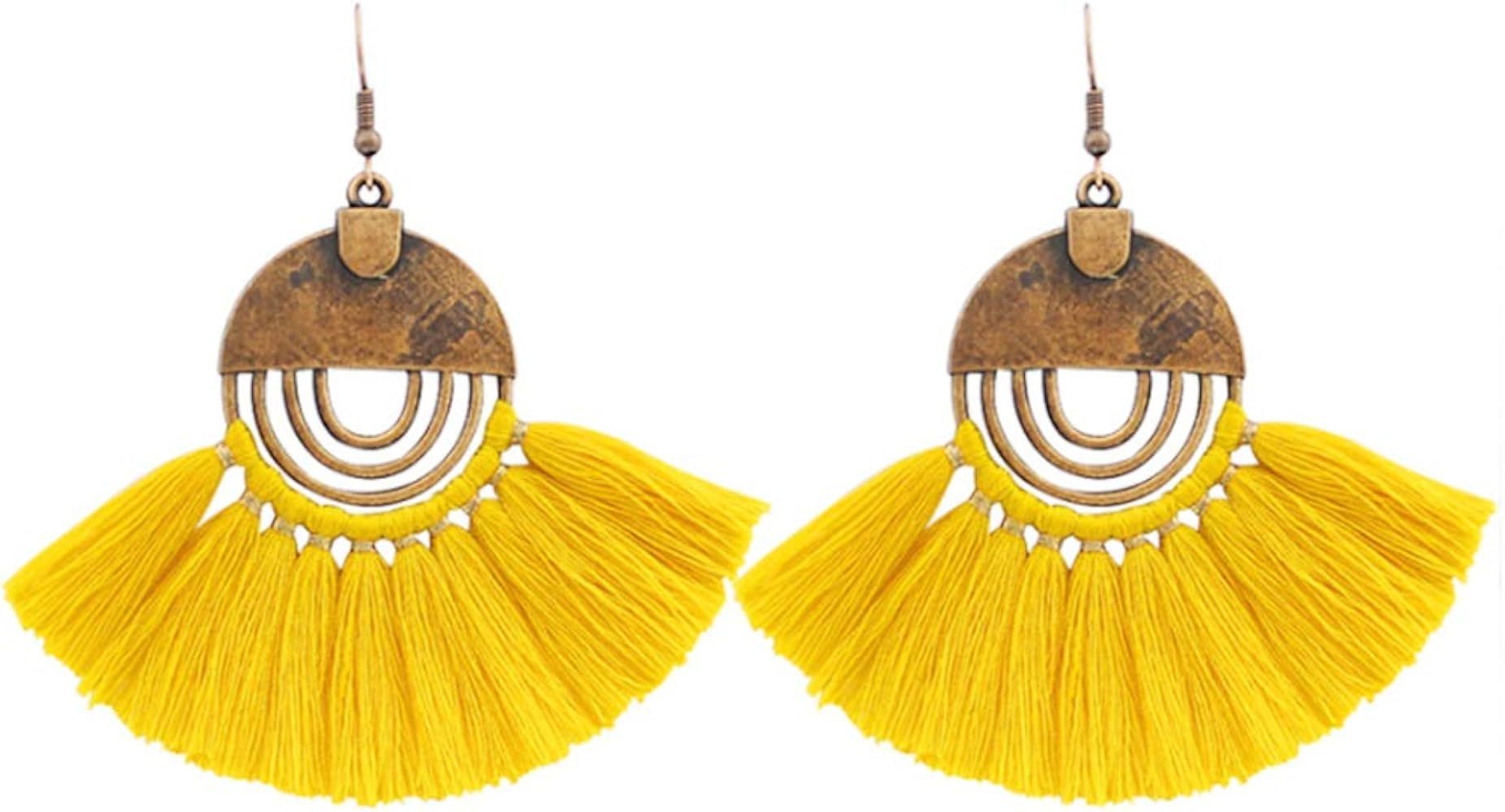 Flairs New York Faux Fur Pom Pom Tassel Drop Dangle Earrings Set | Amazon (US)