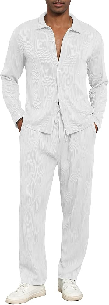 UOUA Summer Outfits for Men 2 Piece Short Sleeve Button Down Shirt & Shorts Set Casual Vacation B... | Amazon (US)