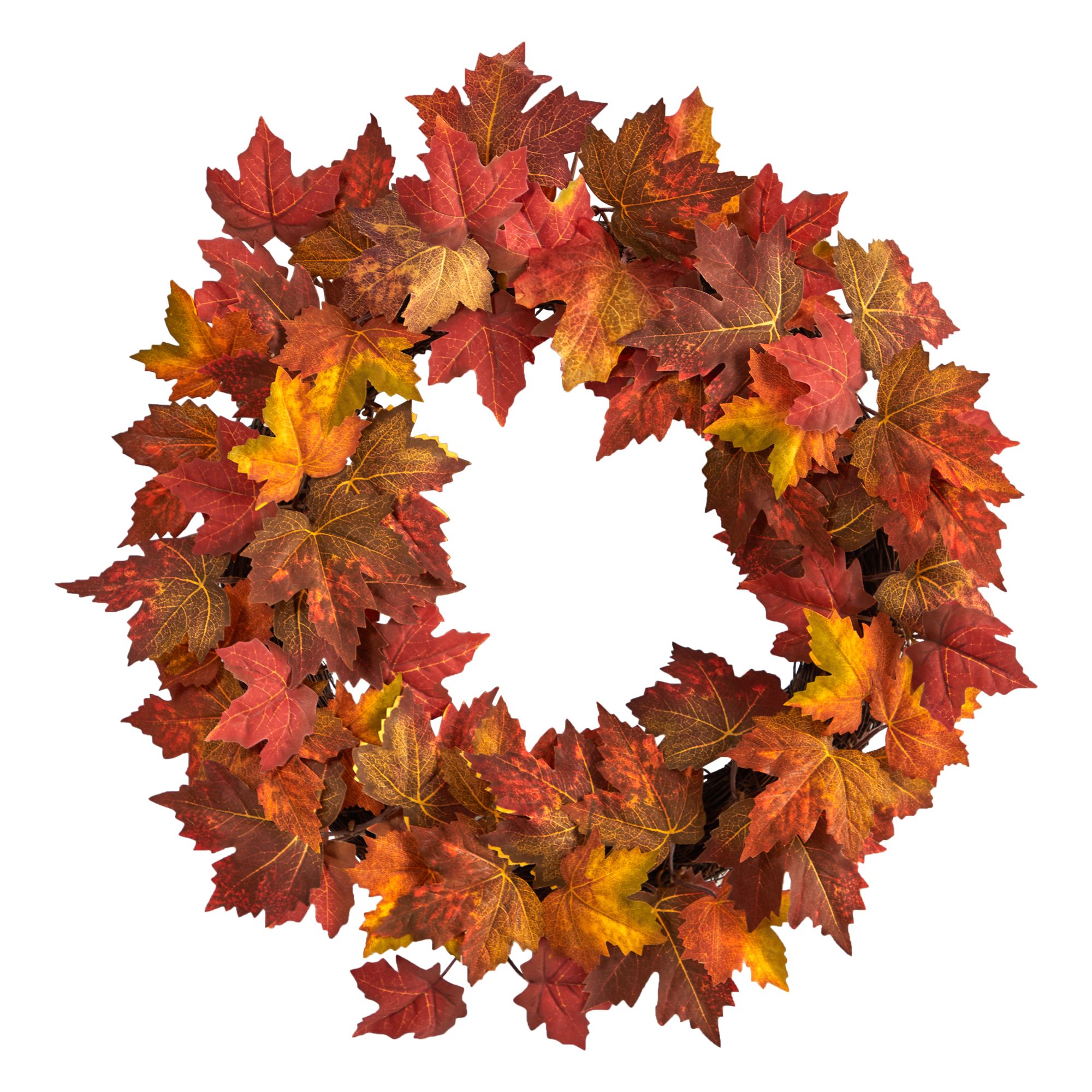 Nearly Natural Plastic Thanksgiving Maple Leaf Artificial Wreath, 22" (Orange) | Walmart (US)