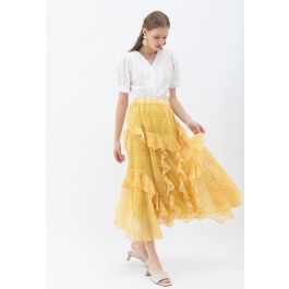 Ruffle Decorated Gingham Maxi Skirt in Yellow | Chicwish