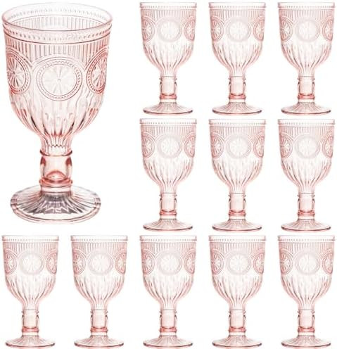 6 Pcs Pink Wine Glasses,Goblet Glasses,Vintage Glassware, Made of Sturdy and Durable Glass Can be... | Amazon (US)