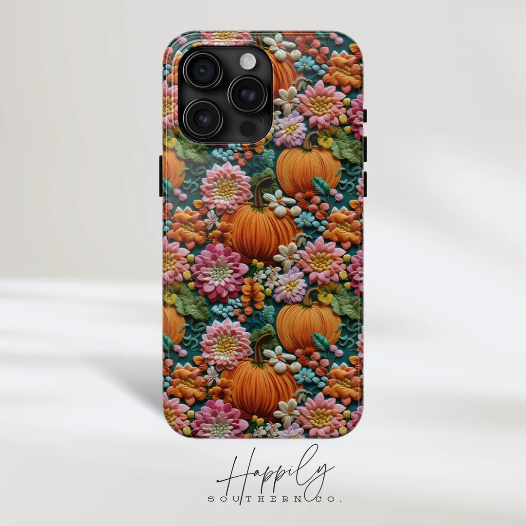 Embroidered Floral Halloween Cottage Core Phone Case,fall Pumpkins Phone Case,preppy Aesthetic,ip... | Etsy (US)