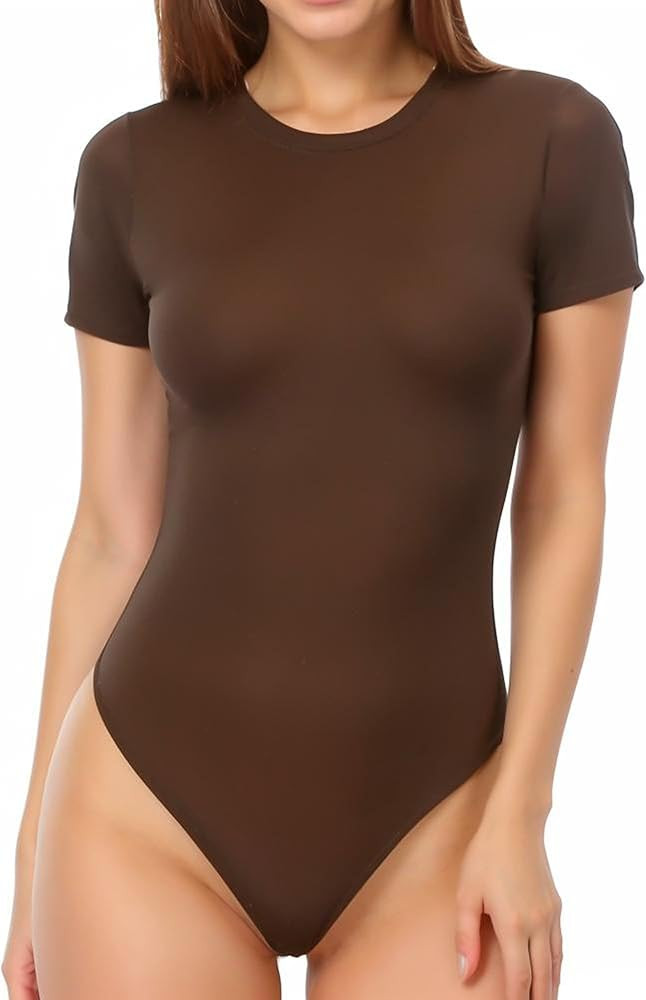 MANGOPOP Women's Round Neck Short Sleeve T Shirts Basic Bodysuits | Amazon (US)