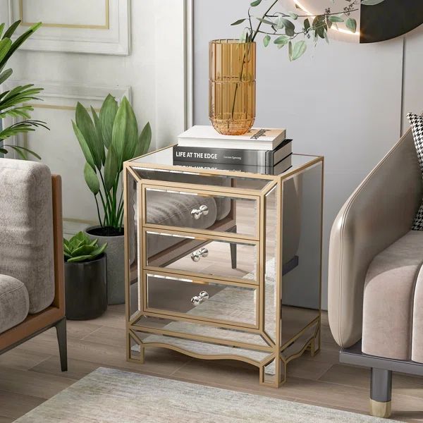 Brieuc 26'' Tall 3 - Drawer Nightstand in Silver | Wayfair North America