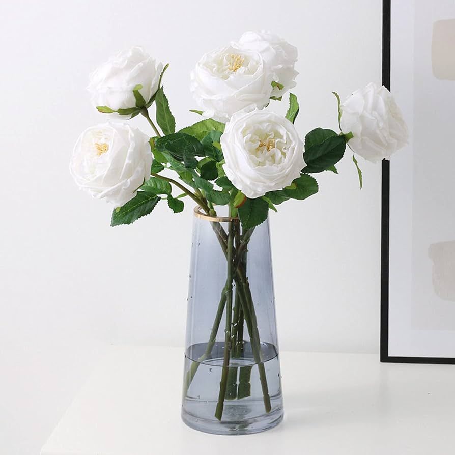 UKELER White Artificial Roses 4 Pcs Real Touch Latex Artificial Flowers Austin Rose Peony with Lo... | Amazon (US)