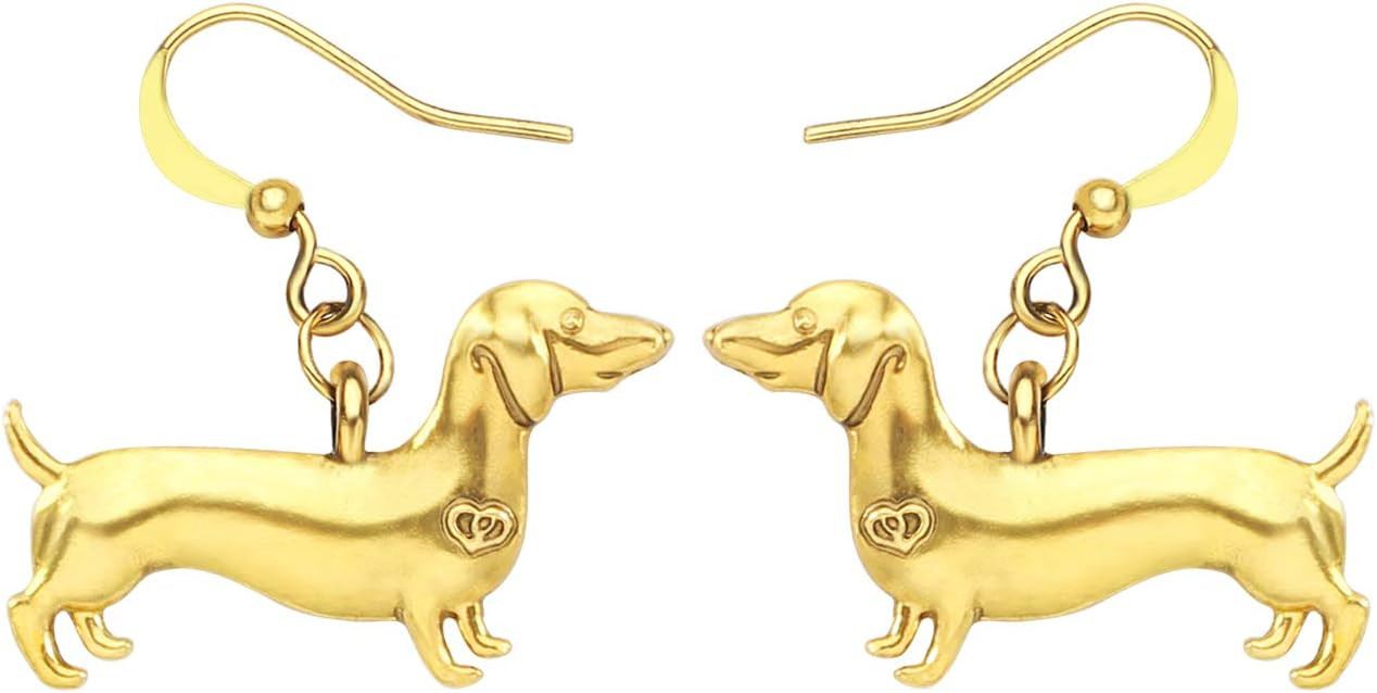 WEVENI Alloy Gold Silver Plated Dachshund Dog Earrings Dangle Drop Pet Puppy Jewelry Gift for Wom... | Amazon (US)