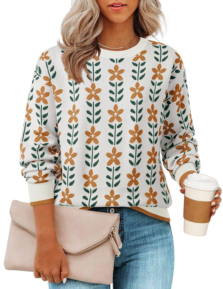 ZESICA Women's Long Sleeve Crewneck Sweater 2025 Fall Printed Cute Oversized Knitted Pullover Top... | Amazon (US)