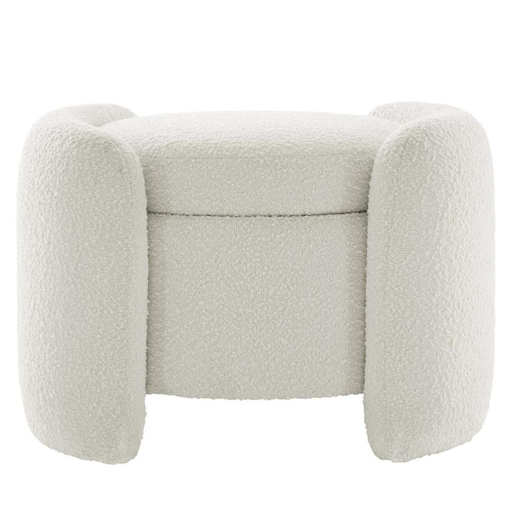 MODWAY Nebula Boucle Ivory Upholstered Storage Ottoman | The Home Depot