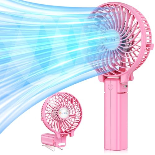 VersionTECH. Portable Handheld Fan, Powerful+Durable+4000mAh+180° Foldable, Mini Table Fans with USB Rechargeable Battery Operated Cooling Accessories for Personal Use, Travel, Office Pink | Amazon (US)