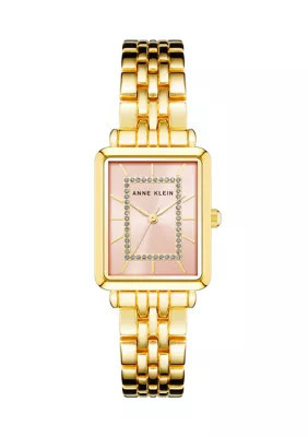 Anne Klein Women's Quartz Rectangular Gold Tone Alloy Pink Dial Watch | Belk
