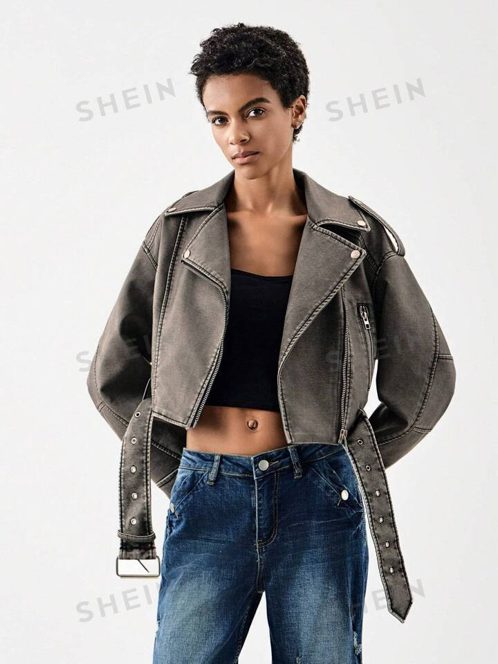 SHEIN BIZwear Zip Up Moto Jacket | SHEIN