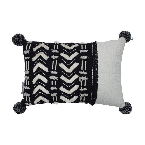 Tribal Lines Pom Pom Tasseled Lumbar Throw Pillow Black/White - Pillow Perfect | Target
