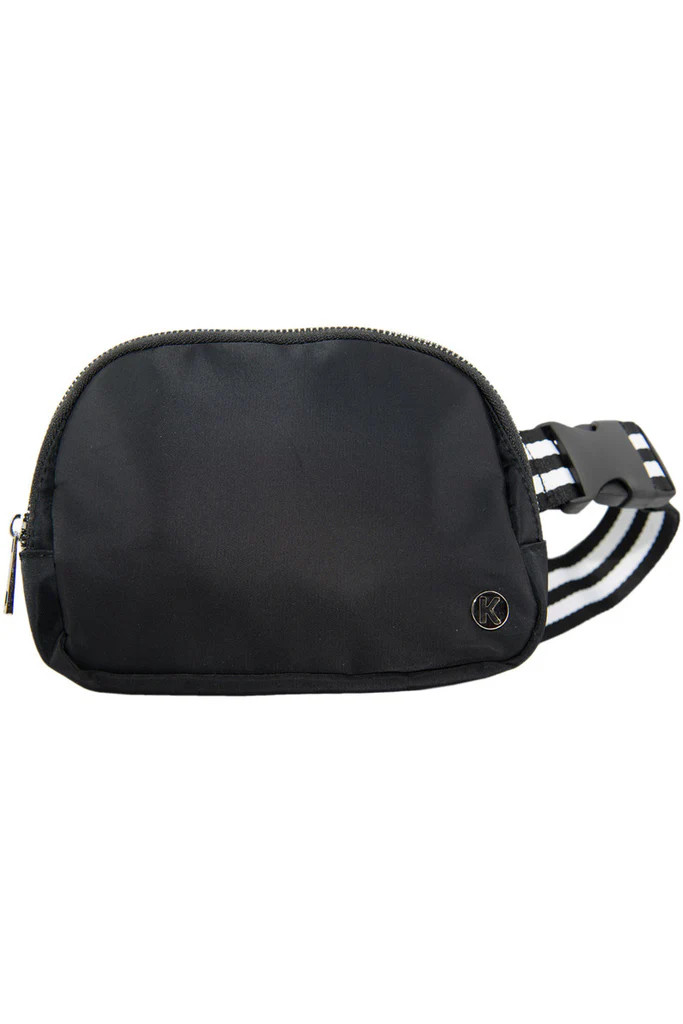 Black Solid Belt Bag with Striped Strap | Katydid.com