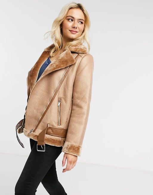 Pieces aviator jacket in tan | ASOS (Global)