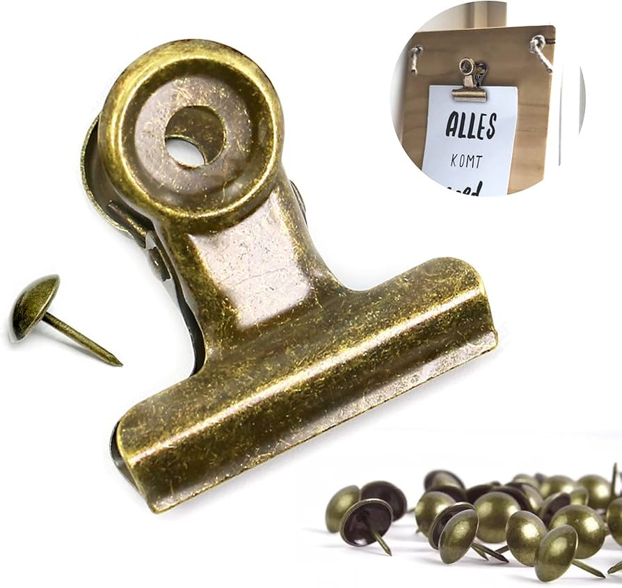 32 Pack Metal Clips with 32 Push-pins for Corkboard,Bulldog Clips for Hanging Pictures,Small Hing... | Amazon (US)