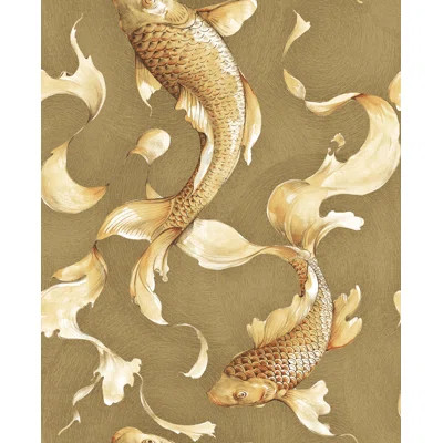 Jiera Koi Fish 32.81' L x 20.5" W Wallpaper Roll Bloomsbury Market Color: Gold/Toffee | Wayfair North America
