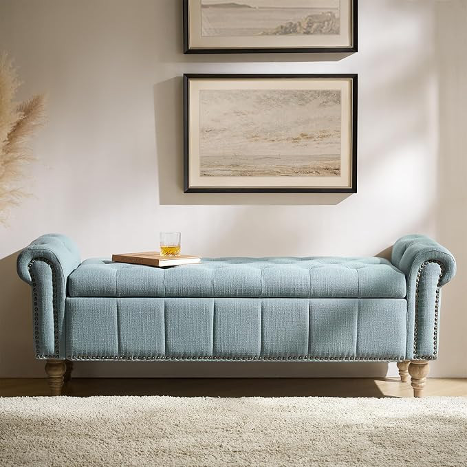 HULALA HOME Farmhouse Upholstered Storage Bench, End of Bed Bench with Vintage Button Tufted Desi... | Amazon (US)