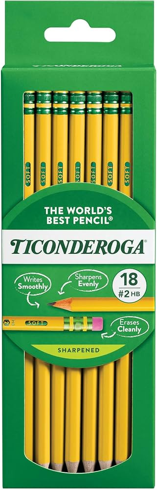 Ticonderoga Wood-Cased Pencils, Pre-Sharpened, #2 HB Soft, Yellow, 18 Count | Amazon (US)