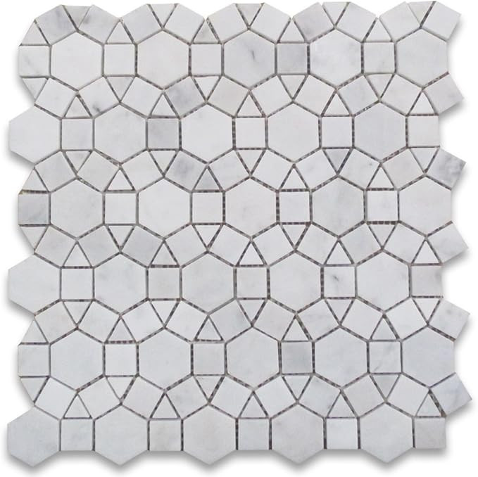 Carrara White Marble 1-1/2 inch Hexagon Sunflower Ring Waterjet Mosaic Tile Polished Kitchen Bath... | Amazon (US)