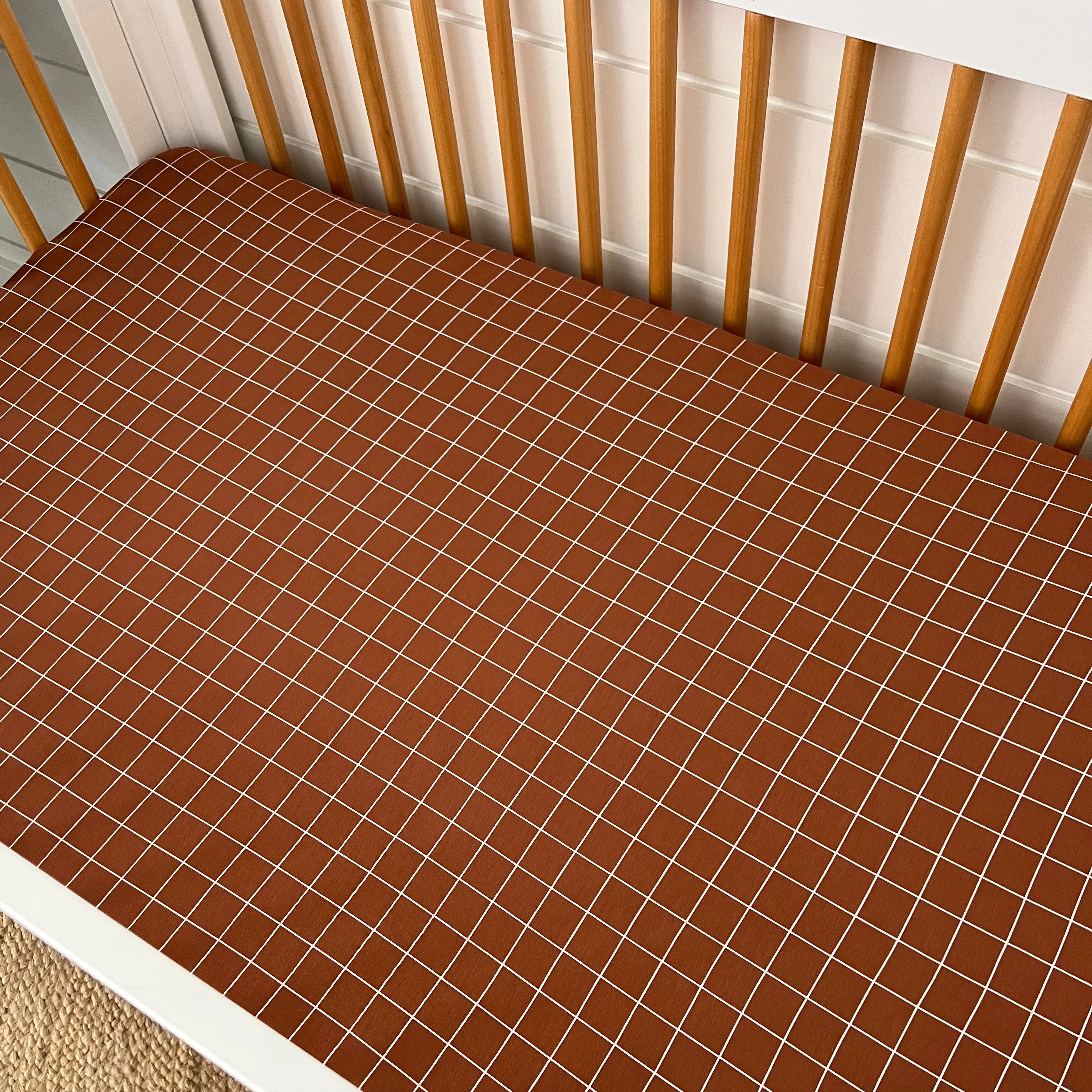 Stretch Crib Sheet, Truffle Windowpane | SpearmintLOVE