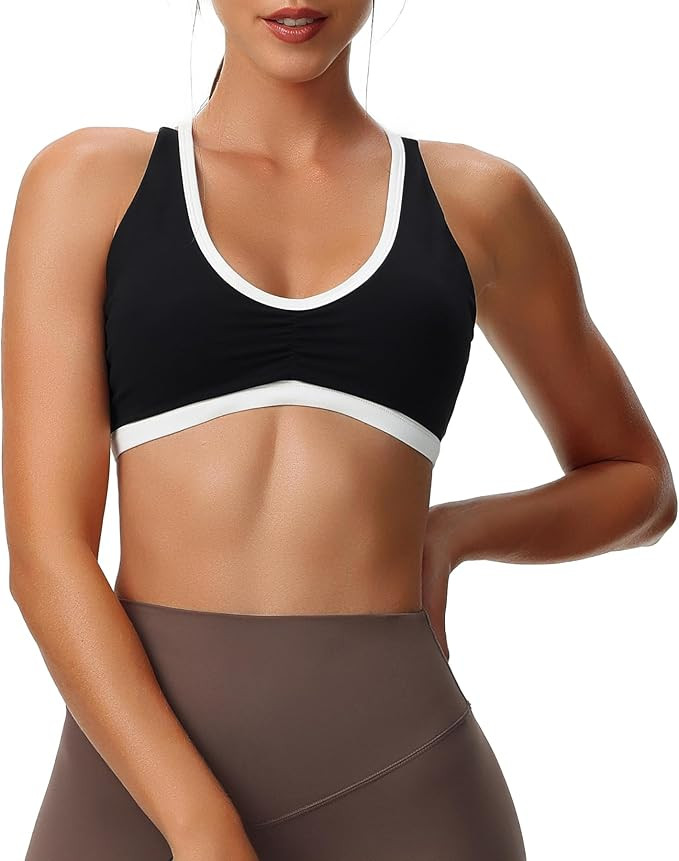 Aoxjox Women's Workout Sports Bras Fitness Backless Padded Rory Ruched Bra Yoga Crop Tank Top | Amazon (US)
