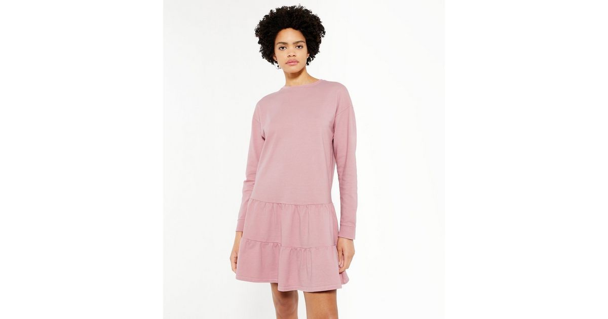 Mid Pink Acid Wash Tiered Sweatshirt Dress
						
						Add to Saved Items
						Remove from Save... | New Look (UK)