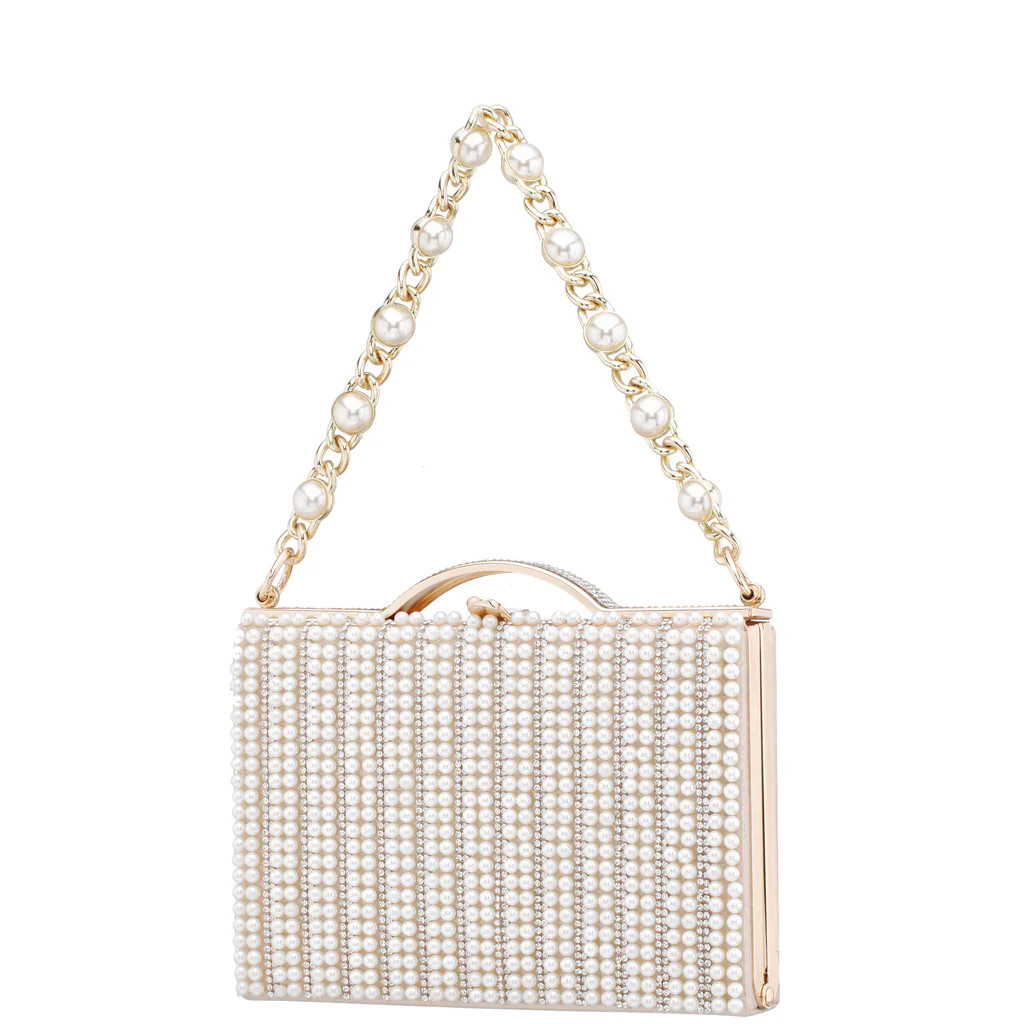 ISSA-WHITE PEARL HANDHELD MINAUDIERE | Nina Shoes