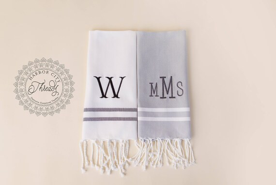 Monogrammed Turkish Towel- HERRINGBONE- Hostess Gift- Bottle Wrap- Kitchen Towel- Hand Towel | Etsy (US)