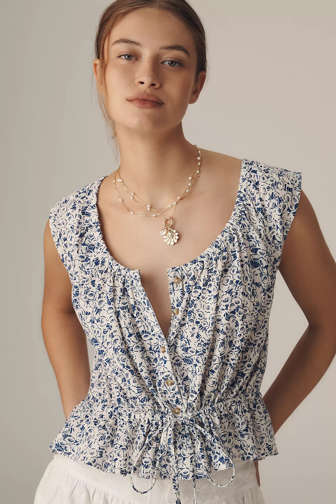Pilcro Sleeveless Scoop-Neck Tie-Waist Blouse | Anthropologie (US)