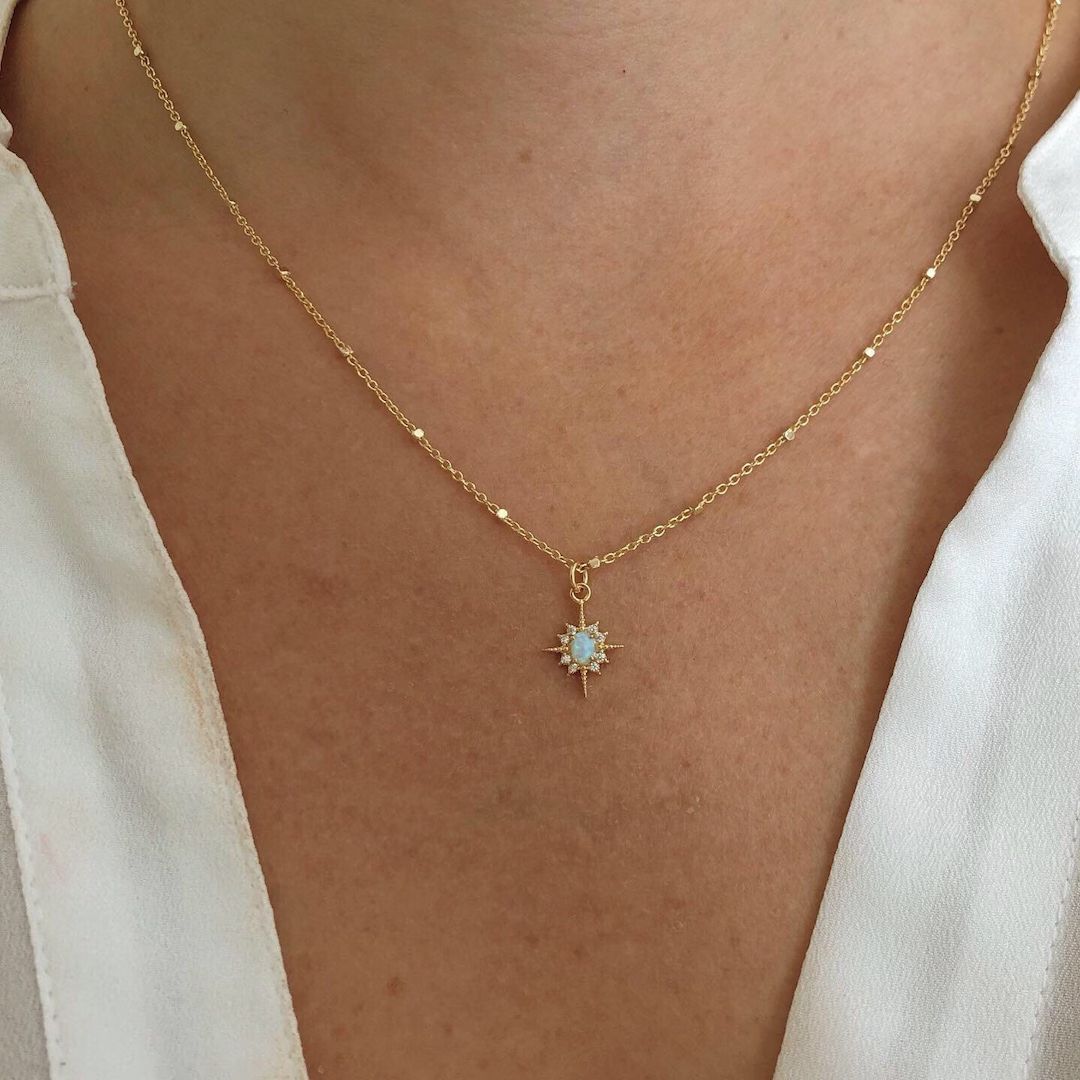 Opal Star Necklace Dainty Opal Necklace Celestial Jewelry - Etsy | Etsy (US)