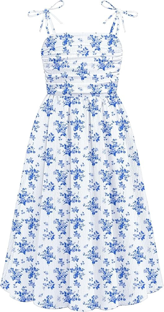 Arshiner Girls Summer Dress Maxi Spaghetti Strap Ruched Flowy Beach Boho Casual Teen Girl Sundres... | Amazon (US)