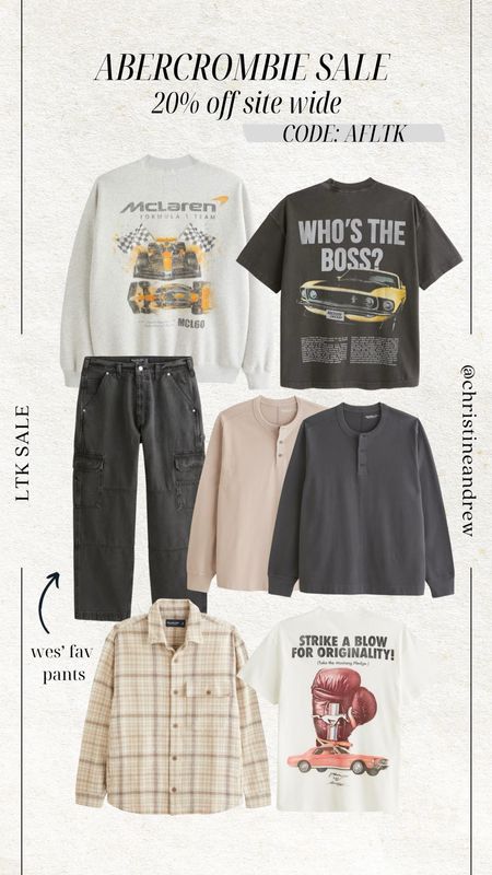 Abercrombie is having 20% off site wide this weekend with code AFLTK ✨ these are my picks for men! These black cargos are Wes’ favorite and he loves these graphic tees and sweatshirts too. 

Fall style; Abercrombie sale; men’s style; men’s outfits; Abercrombie men; men’s graphic tshirts; men’s graphic sweatshirts; men’s cargo pants; cargo pants; Henley shirt; Christine Andrew 

#LTKmens #LTKstyletip #LTKSale