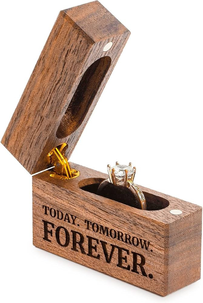 Wooden Engagement Ring Box Small Slim Proposal Wedding Ring Case | Amazon (US)