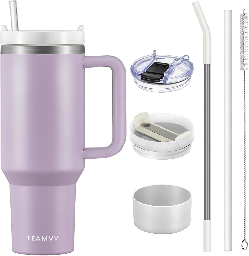 TEAMVV 40 oz Tumbler with Handle and Straw Stainless Steel Vacuum Insulated Tumbler Tea or Iced C... | Amazon (US)
