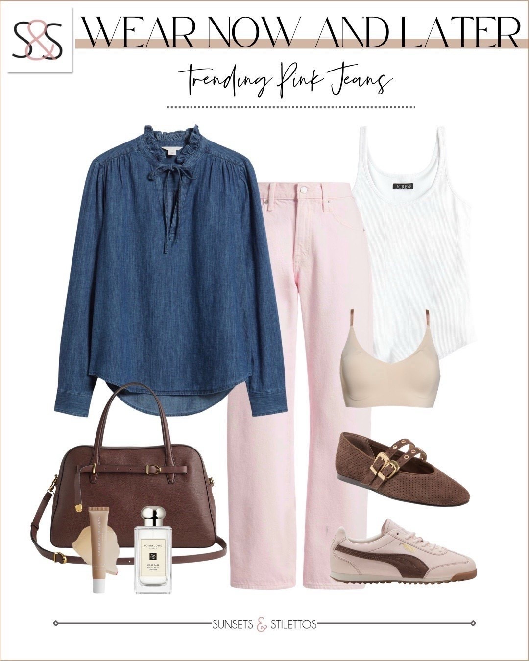 Pink jeans but styled in a way that still feels neutral. I love grounding them with denim and rich brown accessories so you can wear them now and straight into spring.

pink jeans outfit, trending pink jeans, how to style pink denim, spring outfit ideas, denim blouse outfit, brown Mary Jane flats, casual everyday style, neutral accessories outfit

#LTKWorkwear #LTKSeasonal #LTKOver40