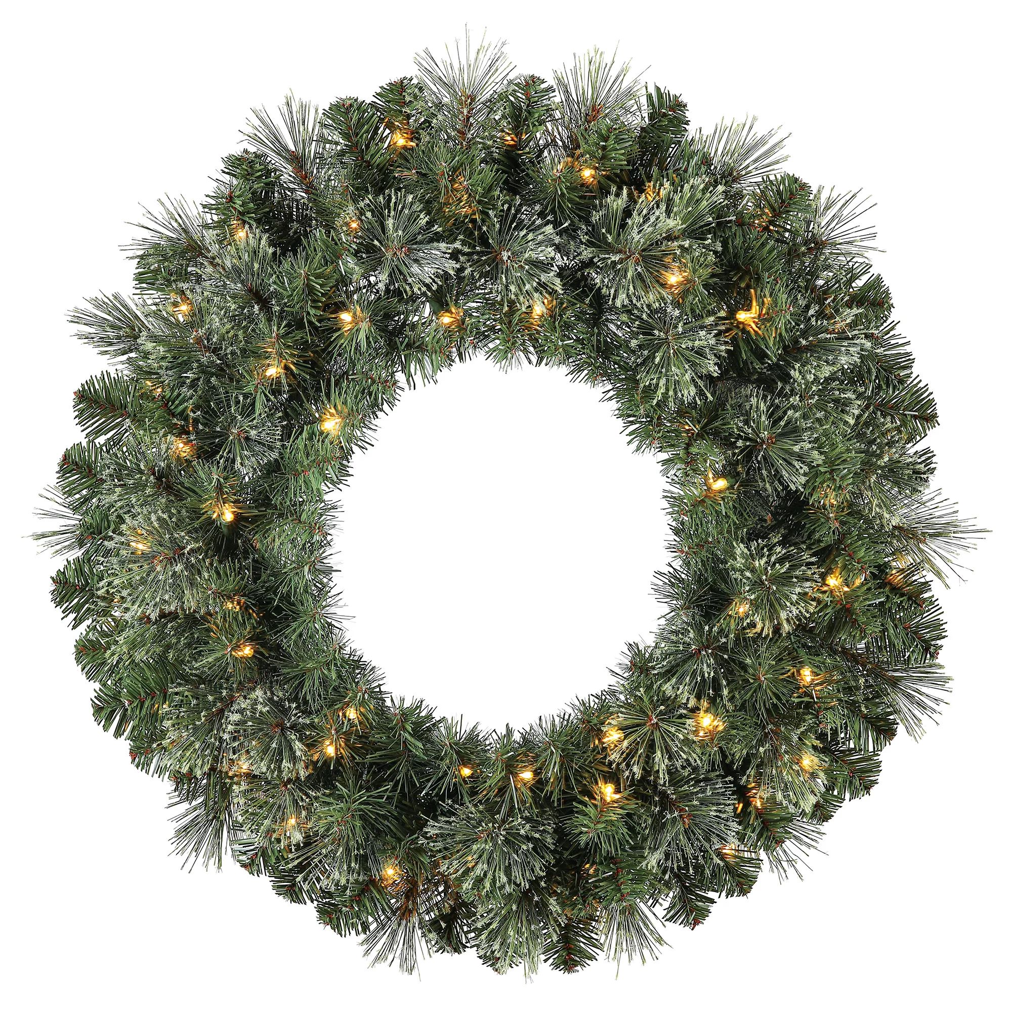 Holiday Time Pre-Lit Liberty Cashmere Artificial Christmas Wreath, Clear Incandescent Lights, 24"... | Walmart (US)