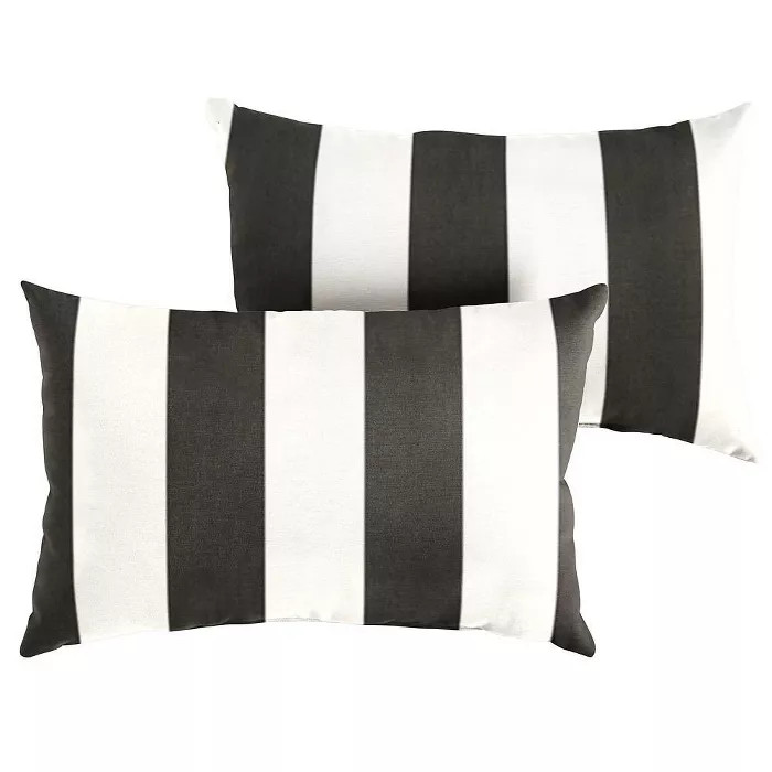 Sunbrella 2pk Cabana Classic Lumbar Outdoor Throw Pillows Black/White | Target