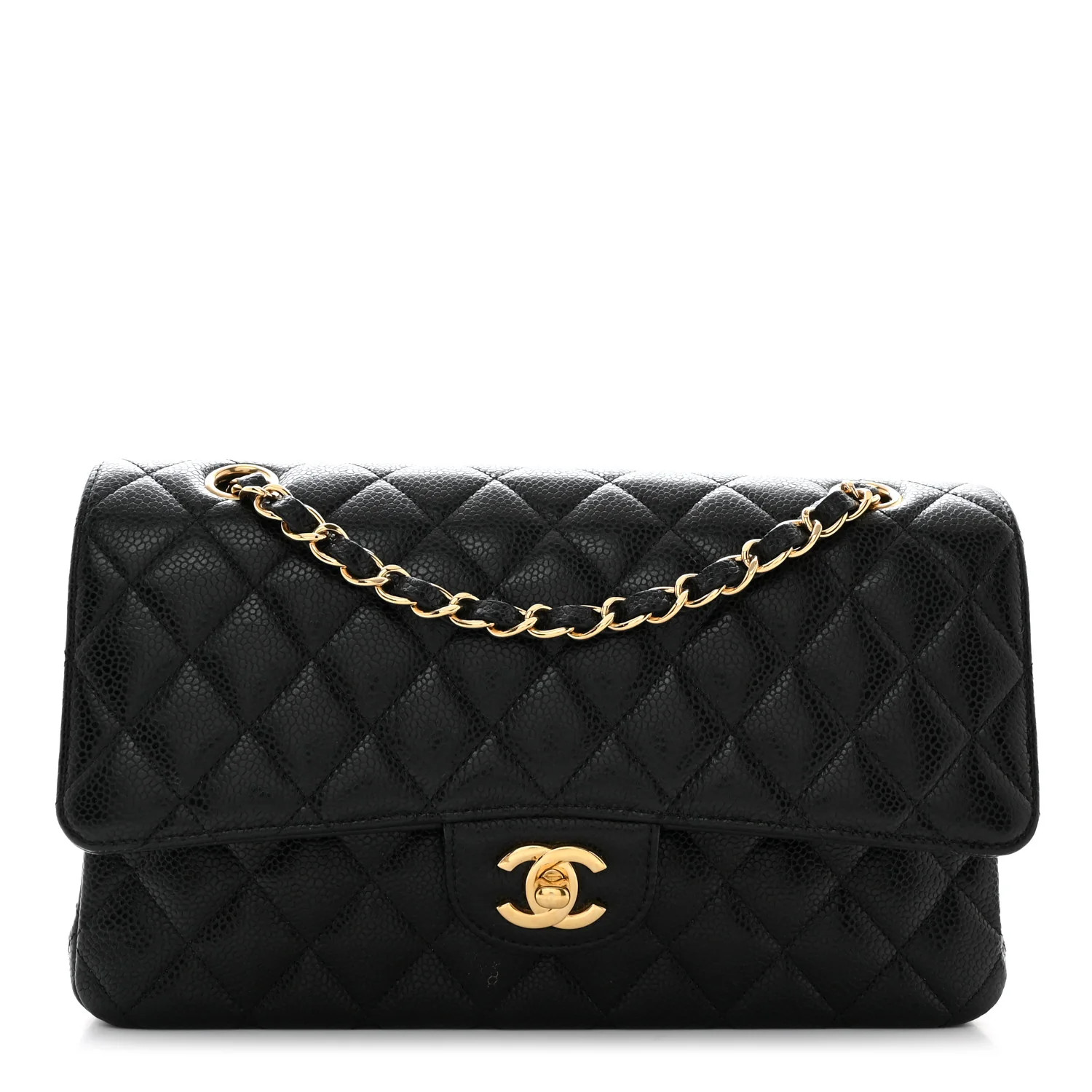 Caviar Quilted Medium Double Flap Black | FASHIONPHILE (US)