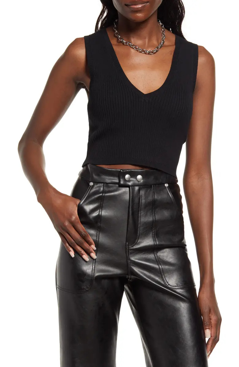 Ribbed V-Neck Crop Sweater | Nordstrom